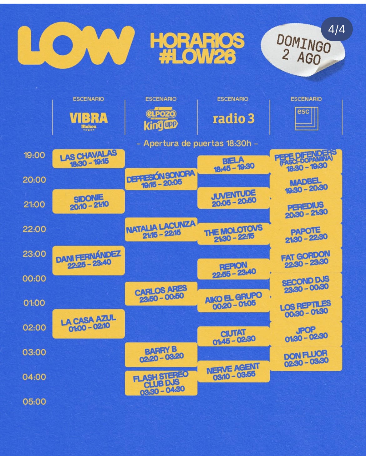 Horario Domingo 2 de agosto